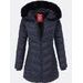 Dámská prošívaná zimní bunda s kapucí tmavě modrá