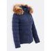 Dámská prošívaná bunda s kožešinou tmavě modrá