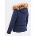 Dámská prošívaná bunda s kožešinou tmavě modrá