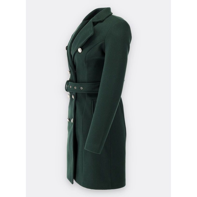 Dámsky kabát so štýlovým opaskom smaragdovozelený | Kabáty | Trendova.sk