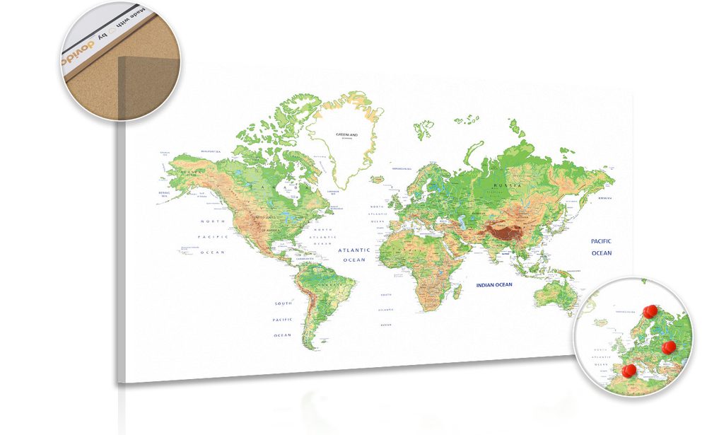 Obraz na korku klasická mapa světa s bílým pozadím