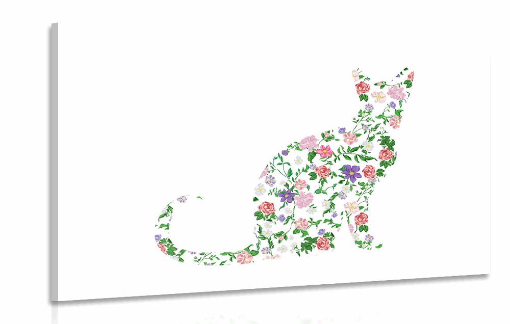 Obraz mačka z kvetín