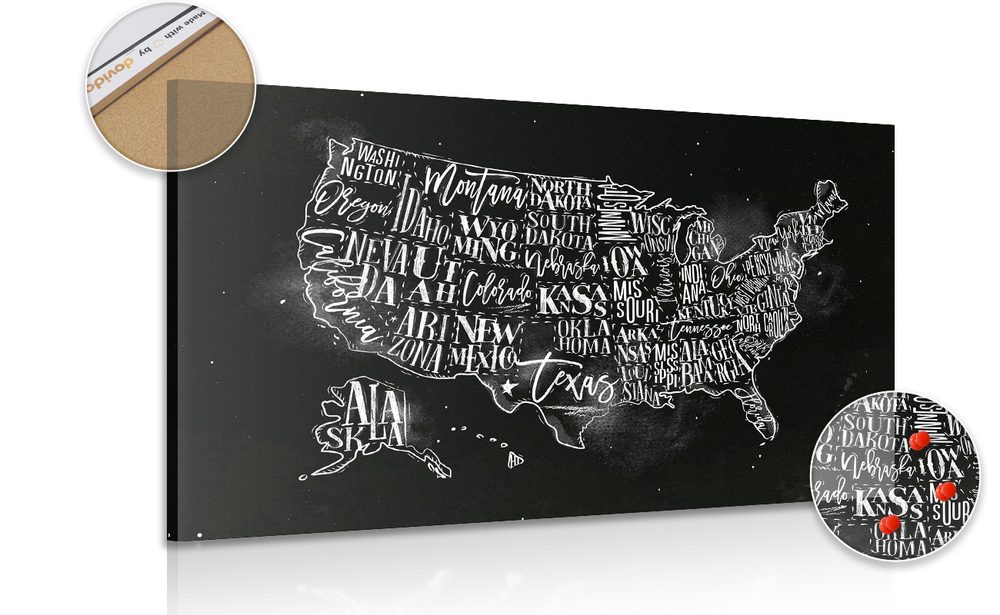 Obraz na korku náučná mapa USA s jednotlivými štátmi
