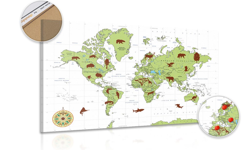 Obraz na korku mapa so zvieratami
