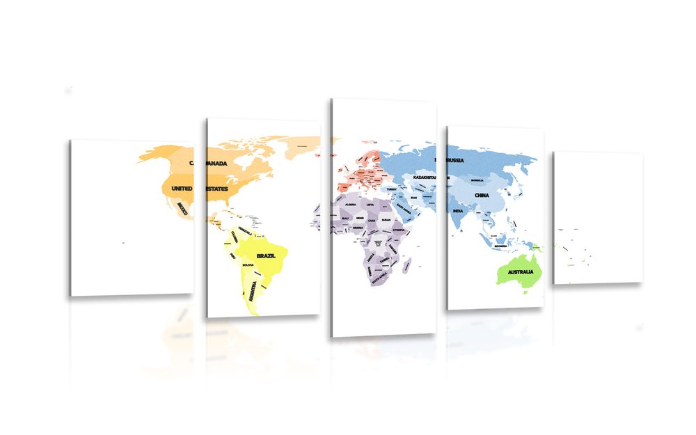 5-dielny obraz originálna mapa sveta