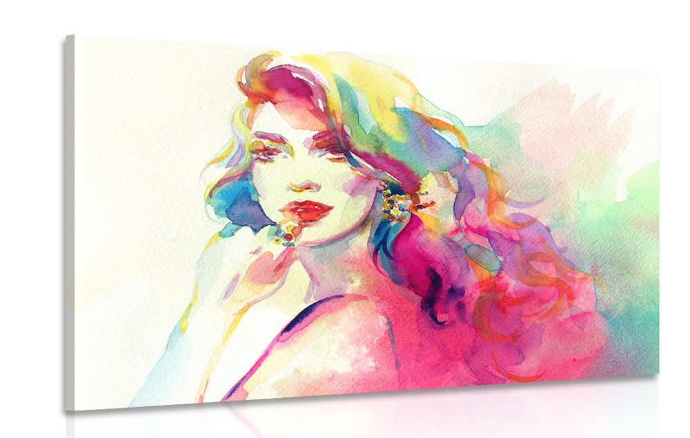 Obraz akvarelový ženský portrét - 90x60