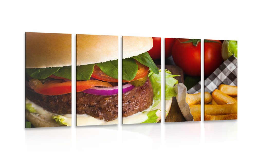 5-dílný obraz americký hamburger