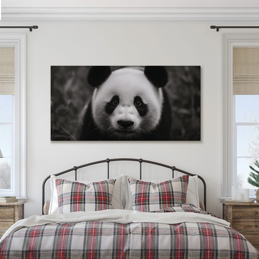 Obraz čiernobiela panda s úsmevom