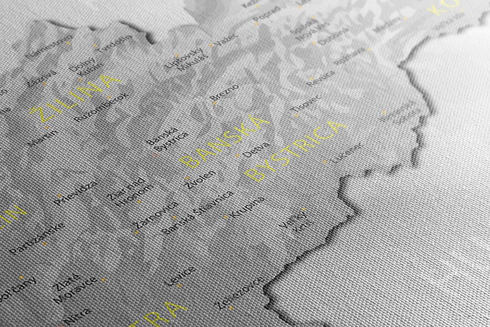 E-shop Obraz decentná šedo-žltá mapa Slovenska