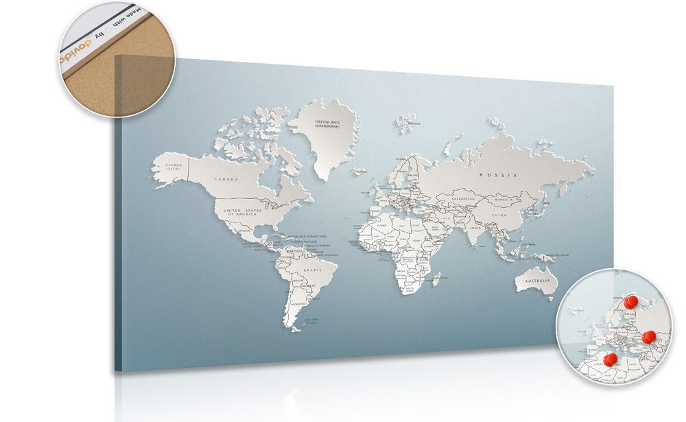 Obraz na korku mapa světa v originálním provedení