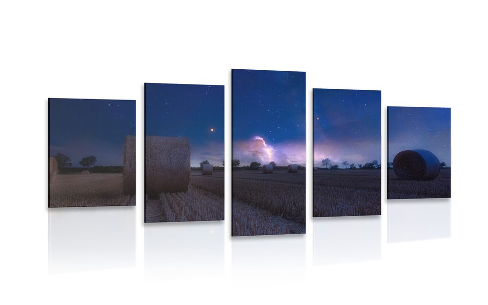 5-dielny obraz kopa sena v mesačnom svite