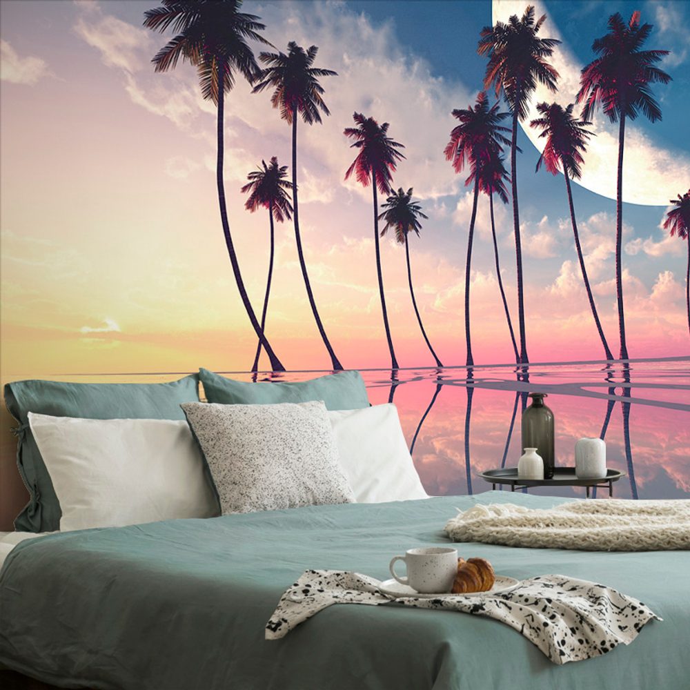 Tapeta západ slunce nad tropickými palmami