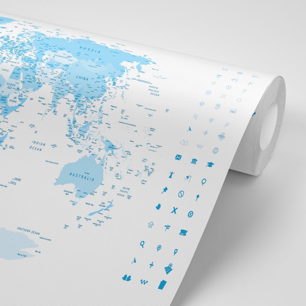 E-shop Tapeta detailná mapa sveta v modrej farbe