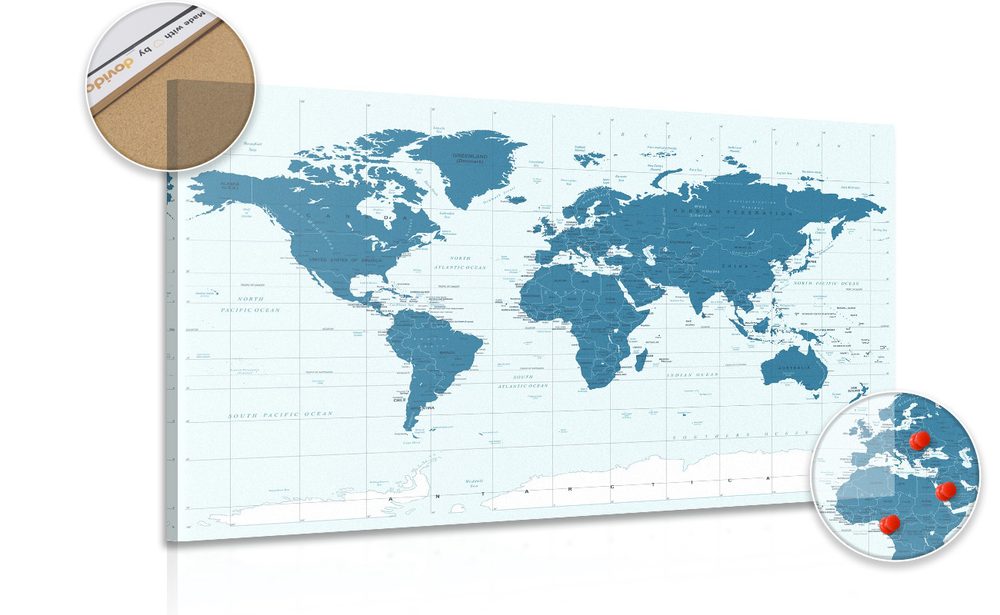Obraz na korku politická mapa světa v modré barvě