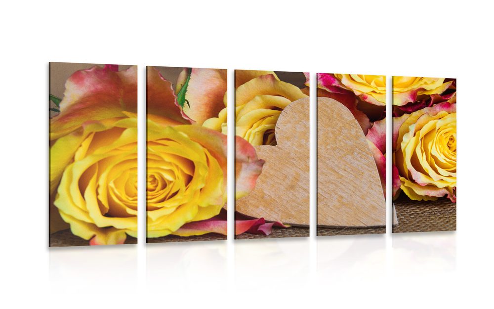 5-dielny obraz valentínske žlté ruže