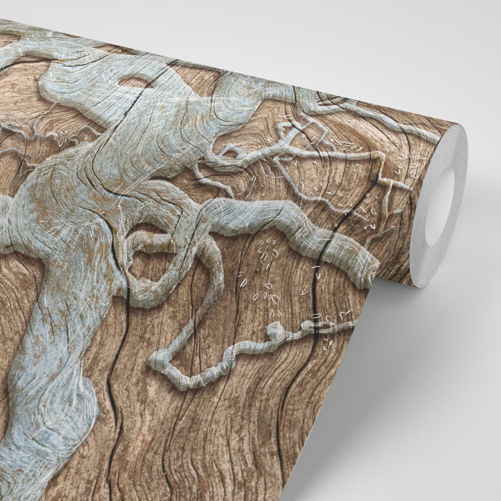 E-shop Tapeta abstraktný strom na dreve v béžovom