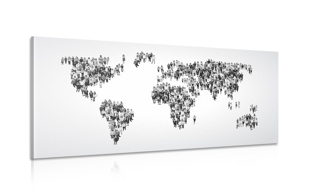 Obraz mapa sveta pozostávajúca z ľudí v čiernobielom prevedení