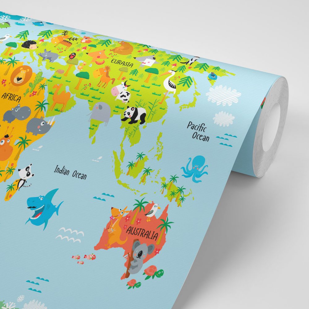 E-shop Tapeta detská mapa sveta so zvieratkami