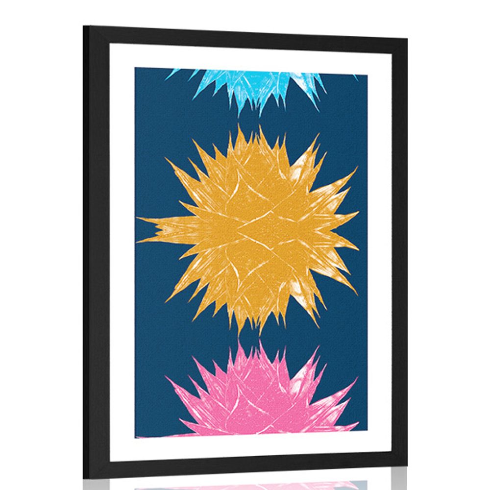 Plakát s paspartou barevné abstraktní rostliny