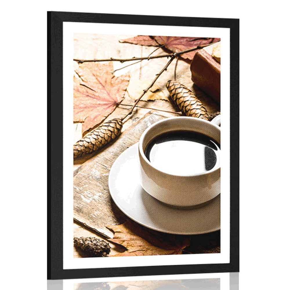 Plakát s paspartou šálek kávy v podzimním nádechu