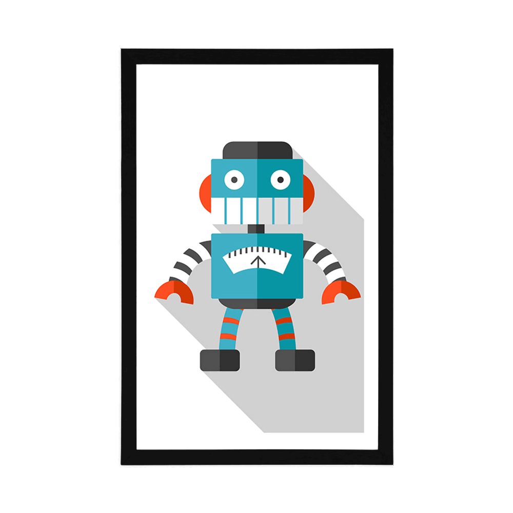 E-shop Plagát s paspartou modrý robot na bielom pozadí