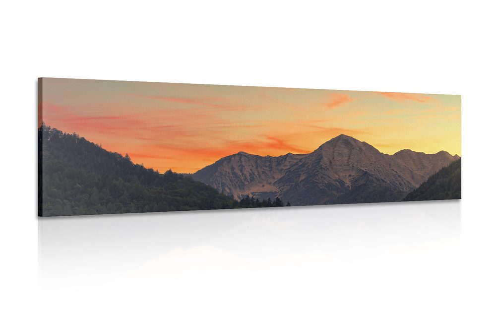 Obraz západ slnka na horách - 135x45