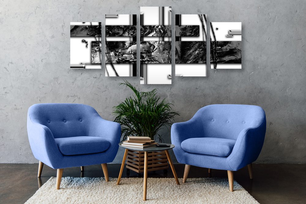 E-shop 5-dielny obraz luxusná abstrakcia v čiernobielom prevedení