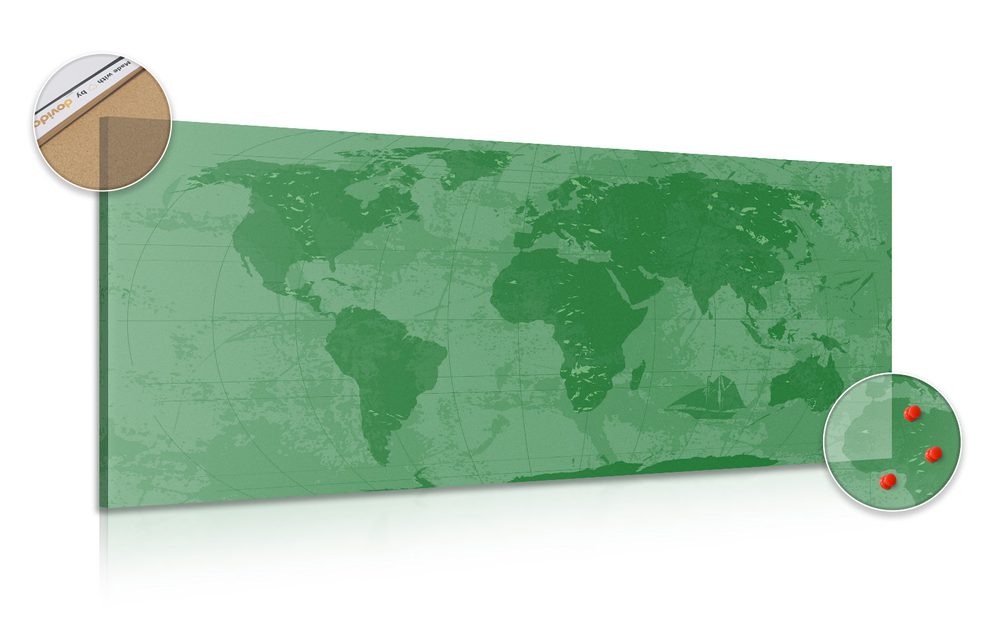 Obraz na korku rustikálna mapa sveta v zelenej farbe - 100x50  flags