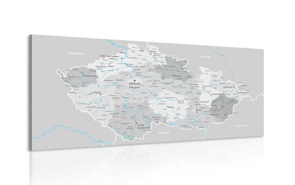 Obraz šedá mapa Česka s kontrastem