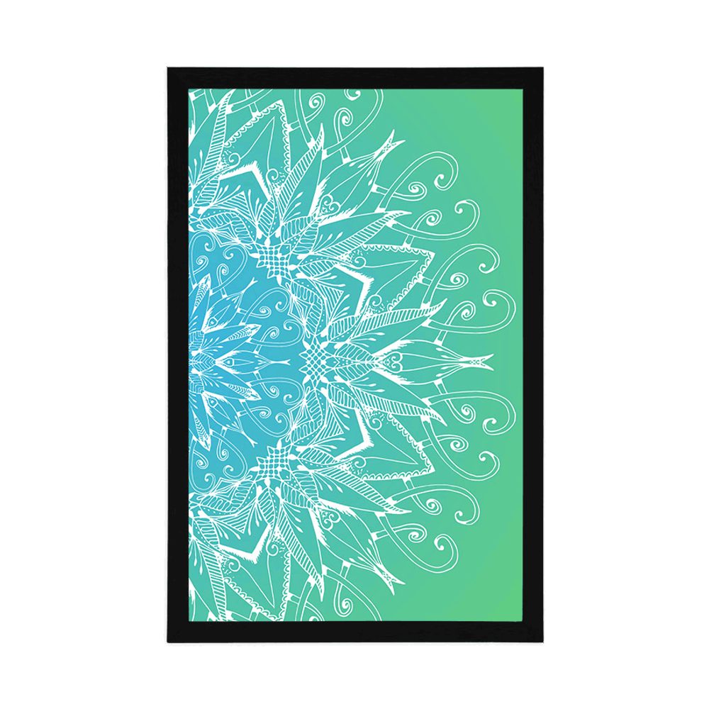 E-shop Plagát biela Mandala na modrozelenom pozadí