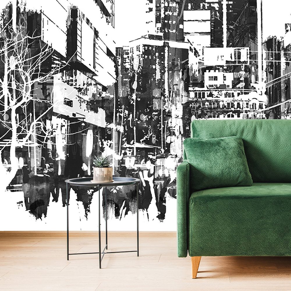 Samolepící tapeta černobílá abstraktní panorama města