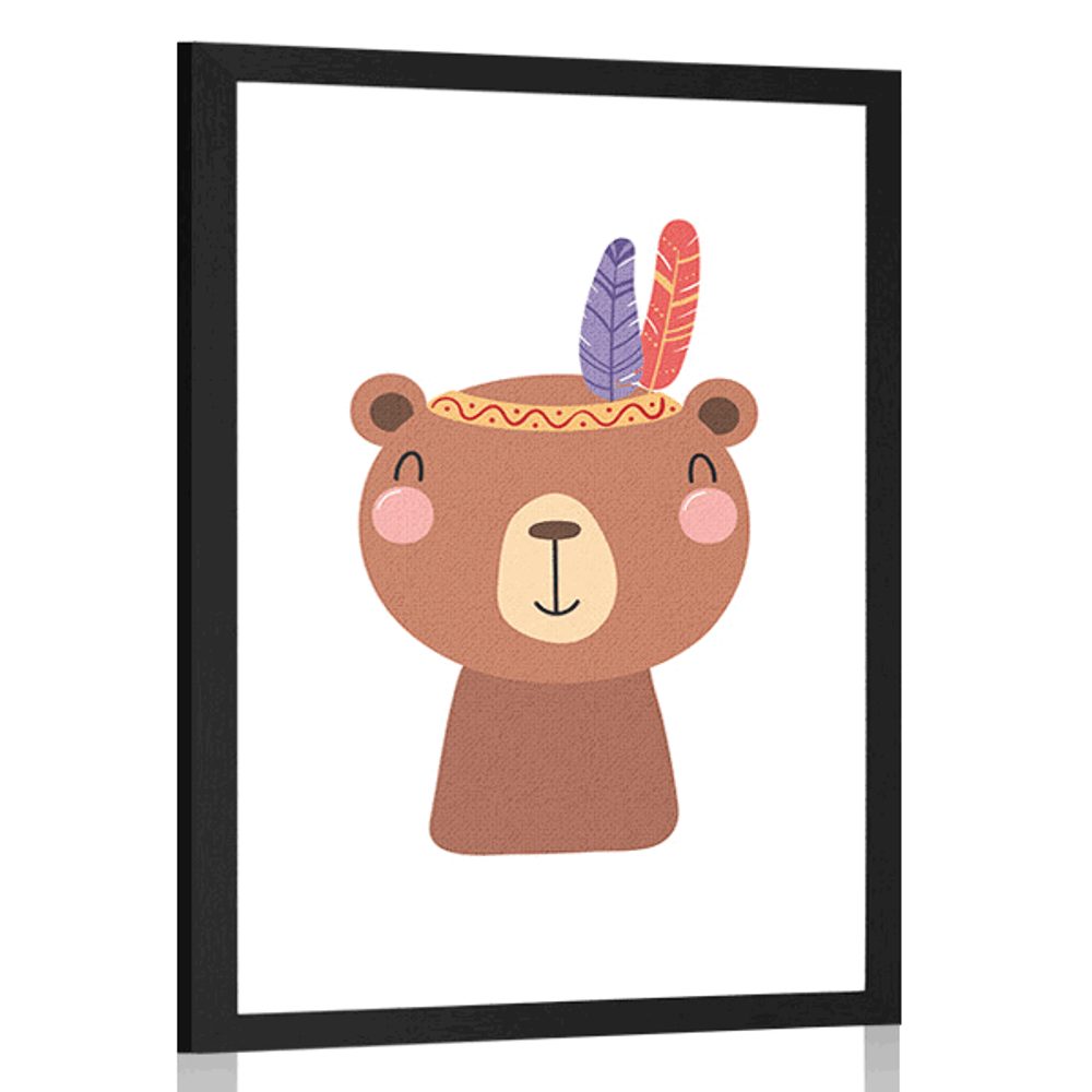 Plagát s paspartou roztomilý medvedík s pierkami