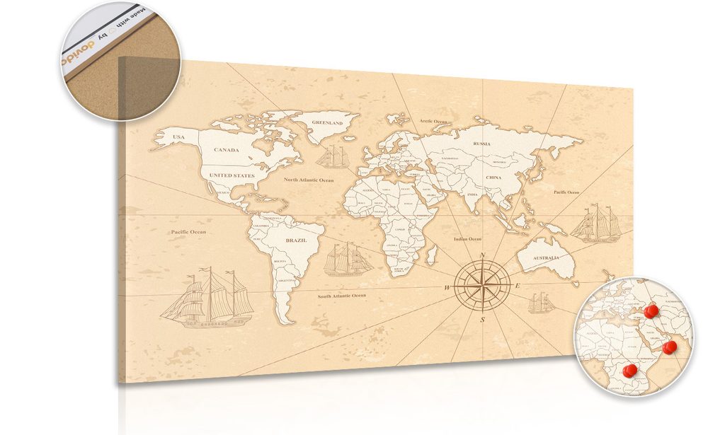 Obraz na korku zaujímavá béžová mapa sveta