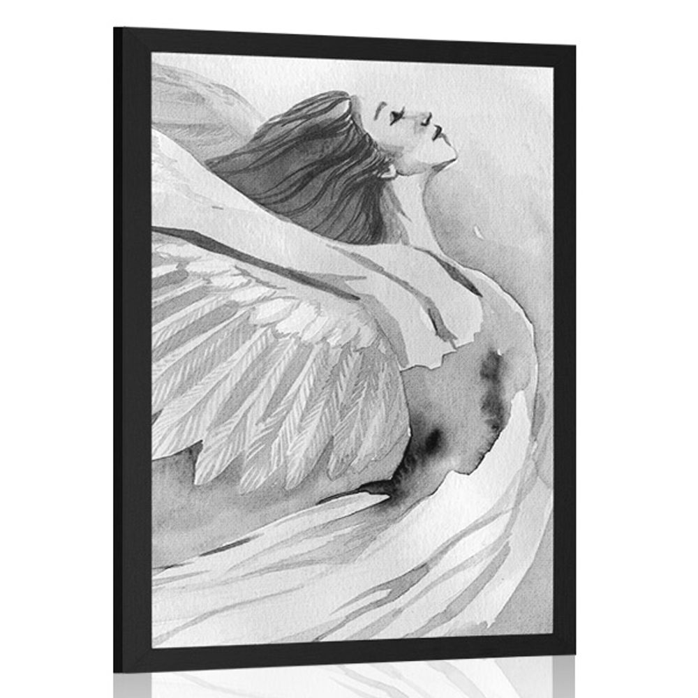Plakát svobodný anděl v černobílém provedení