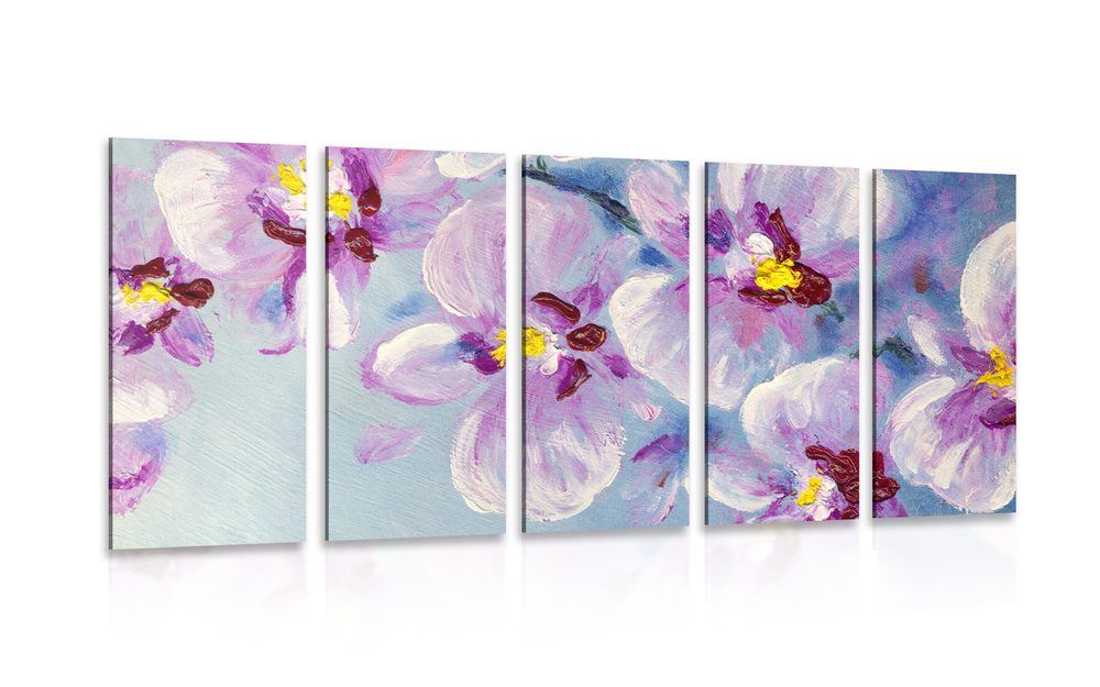 5- dielny obraz romantické fialové kvety