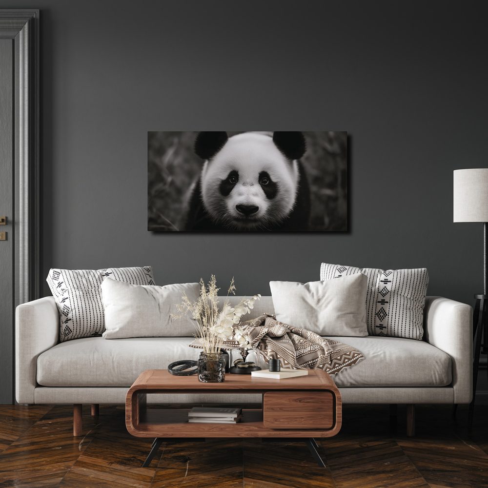 Obraz čiernobiela panda s úsmevom