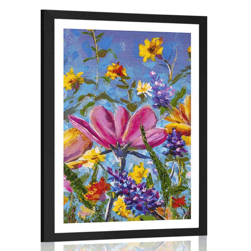 Plakát s paspartou barevné květiny na louce
