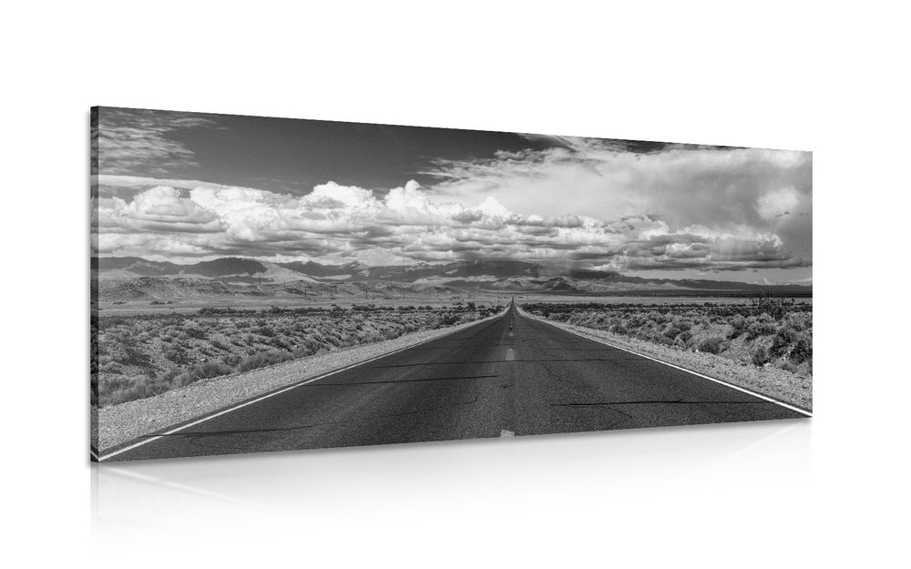 Obraz čiernobiela cesta v púšti