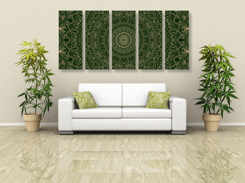 E-shop 5-dielny obraz detailná ozdobná Mandala v zelenej farbe