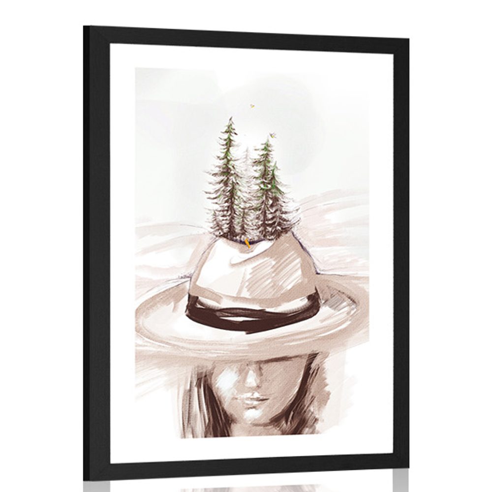 Plagát s paspartou klobúk pokrytý lesom