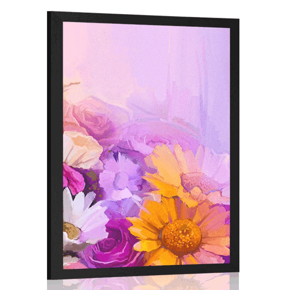 Plakát olejomalba pestrobarevných květin