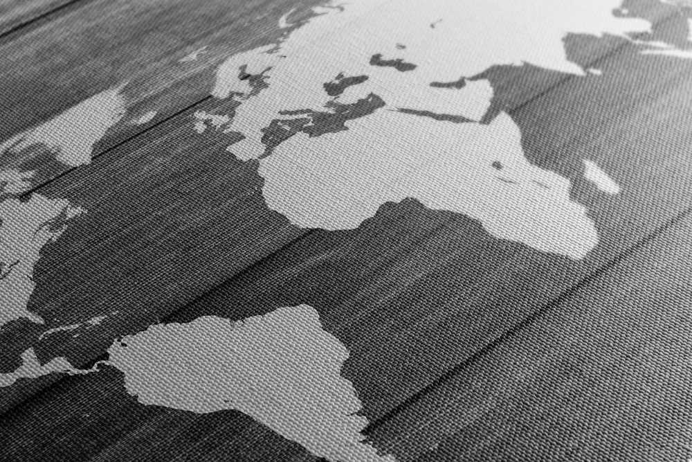 E-shop Obraz čiernobiela mapa sveta s dreveným pozadím