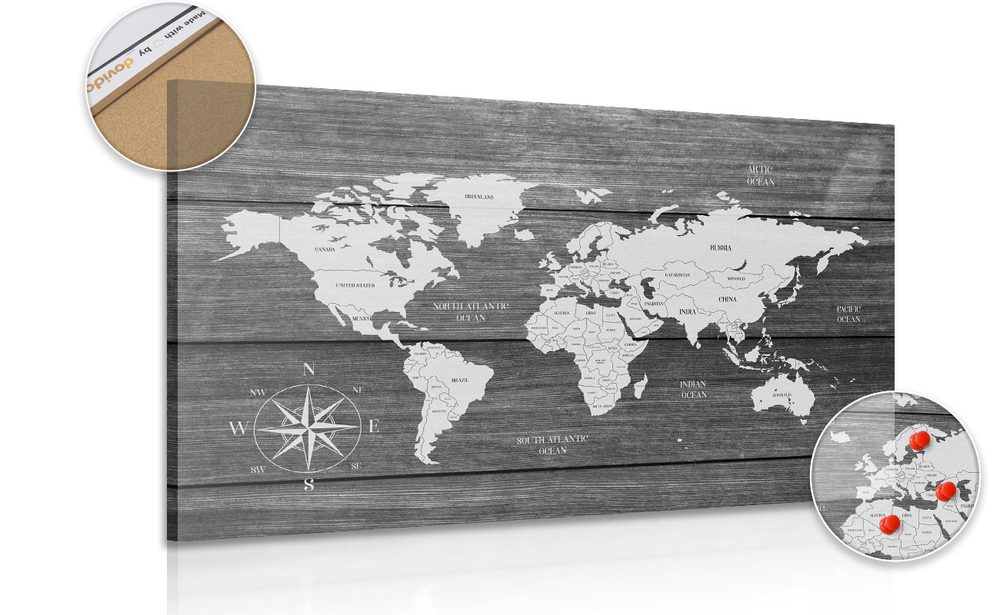 Obraz na korku mapa s dreveným pozadím