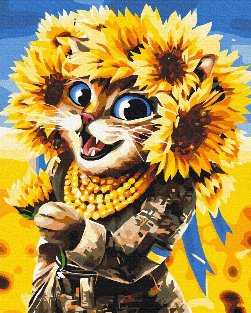 E-shop Maľovanie podľa čísiel odvážna mačka so slnečnicami