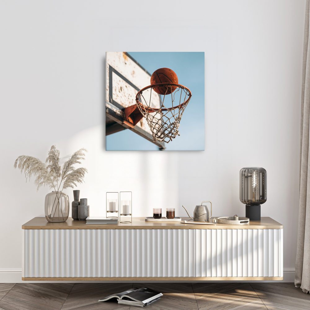 Obraz lopta padajúca do basketbalového koša