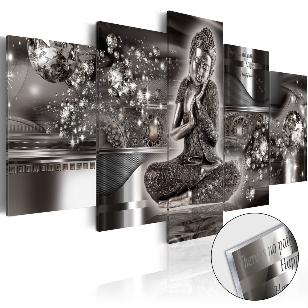 Obraz stříbrný Budha na akrylátovém skle - Silver Serenity
