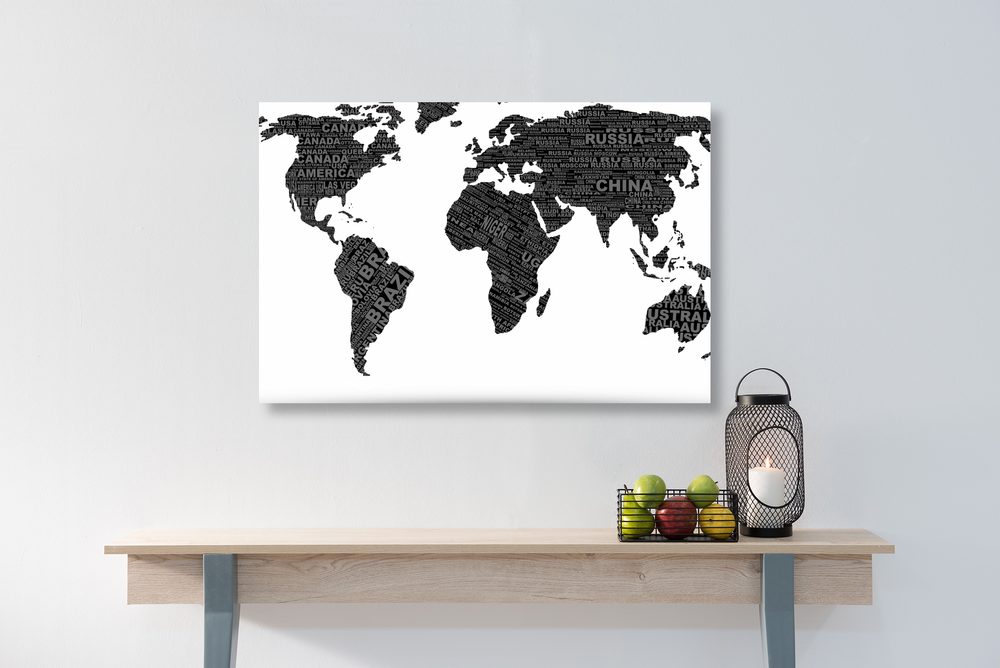 E-shop Obraz na korku čiernobiela mapa sveta