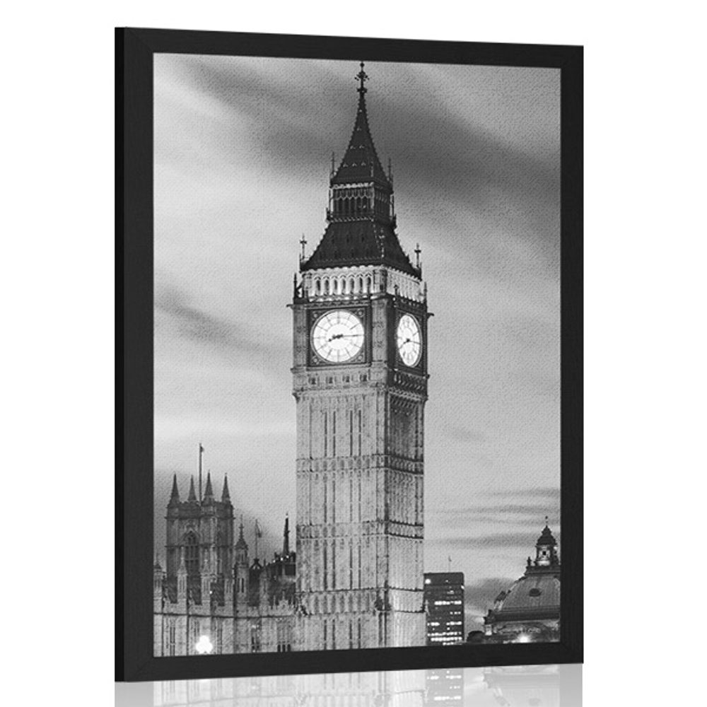 Plakát Big Ben v Londýně v černobílém provedení