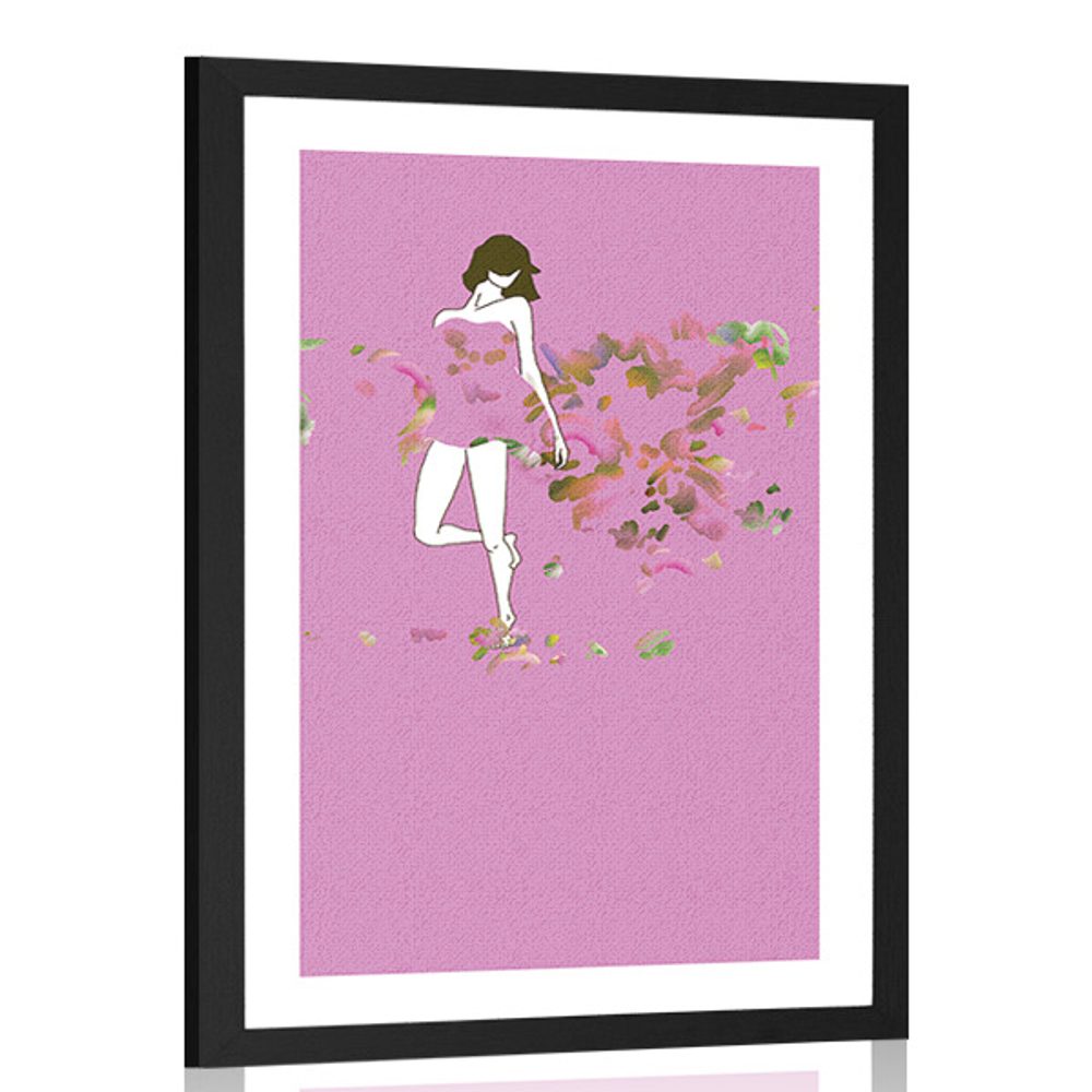 Plakát s paspartou dívka v objetí růžové