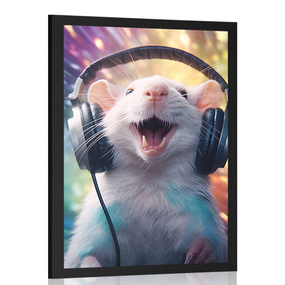 Plakát potkan se sluchátky
